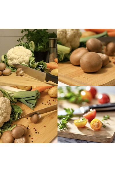 PUFO Premium Bamboo Wood Kitchen Chopping Board With Metal Handle, Brown, 39 X 24 Cm