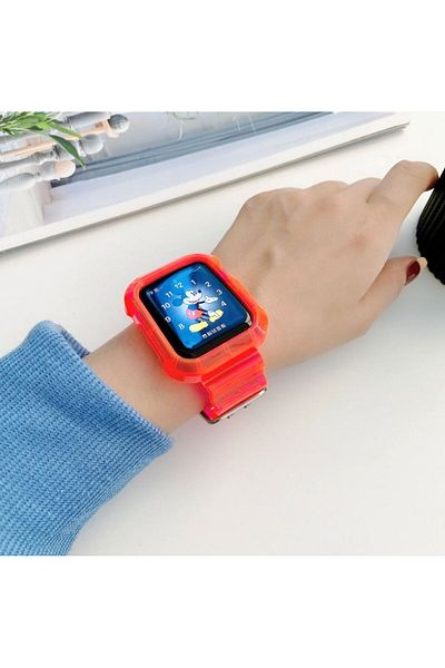 REDz Accessories 2 In 1 Strap With Case, For Apple Watch, Shockproof, Silicone, Red - Watch 42/44/45 Mm