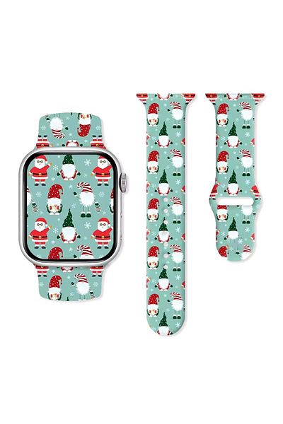 REDz Accessories Curea Moș Crăciun/Gnomi, Sport, Pentru Apple Watch, Design de Crăciun, Silicon, Turcoaz - 44/45/46/49 mm