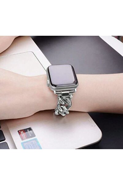 REDz Accessories Λουράκι για Apple Watch Look, Ανοξείδωτο Ατσάλι, Αλυσίδα/Κρίκοι με Κρύσταλλα, Ασημί - 44/45/46/49 mm