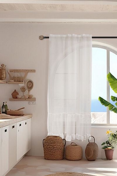 cotton maison Perdele din tul din in, cu volane, cu o singură aripă, cornișă vintage și asortată rustic