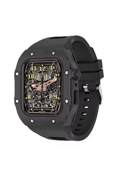 REDz Accessories Hybrid Star Case with Strap for Apple Watch 44/45mm, Adjustable, Black