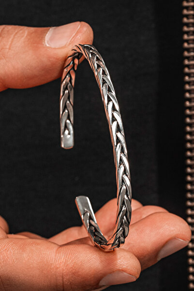 OSMANLI GÜMÜŞ Erkek El Yapımı Blake Model Örgü Gümüş Bileklik Kelepçe Her Bil...