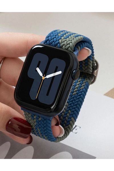 REDz Accessories Curea Solo Loop, elastică, Apple Watch, reglabilă, textilă, albastră/verde - 44/45/46/49 mm