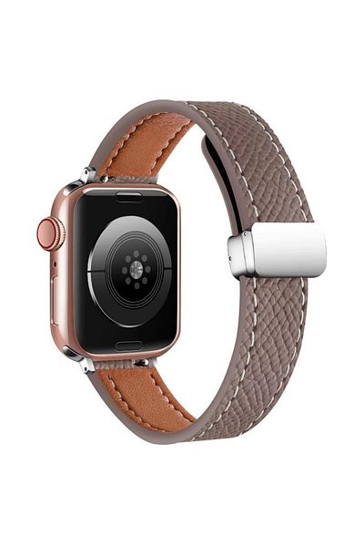 REDz Accessories Curea ultra-subțire atemporală, pentru Apple Watch, efect de piele, bej închis - 38/40/41 mm