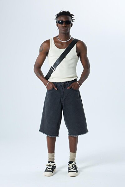 VAMOSCLO قصة فضفاضة شورت برمودا من قماش الدنيم باللون الأسود