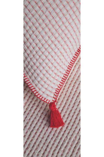 Dantela Drina Double Tasseled Bedspread & Pike Set - Coral