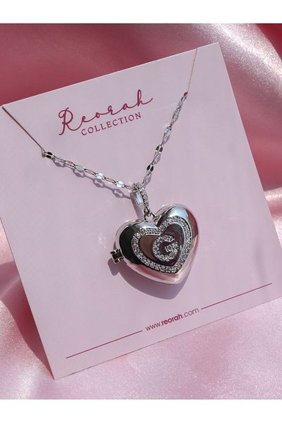 Reorah Collection Heart Letter Locket Steel Necklace-Letter g
