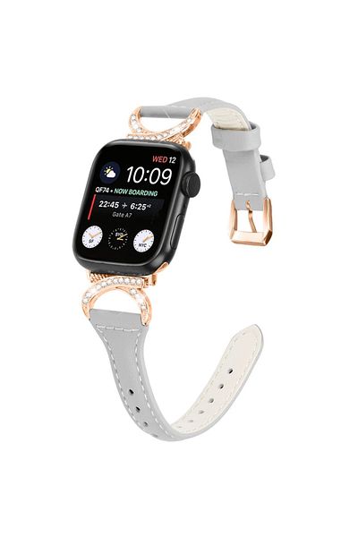 REDz Accessories Curea model la modă, Apple Watch, pietre decorative, încuietoare metalică, gri - 44/45/46/49 mm
