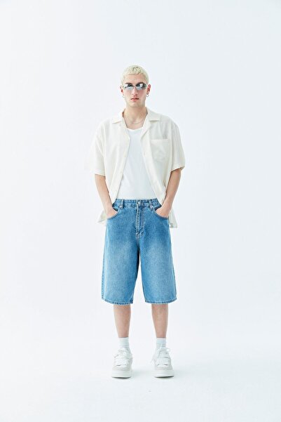 VAMOSCLO Шорти-бермуди з деніму великого розміру, синього кольору-3