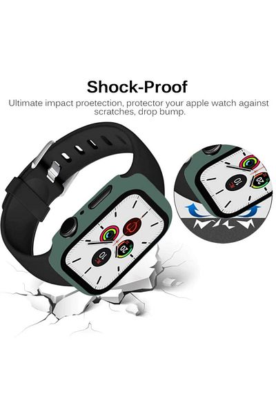 REDz Accessories Apple Watch 7/8/SE2 Case, Glass Cover, Full Protection, Dark Green - Apple Watch 7/8 45mm