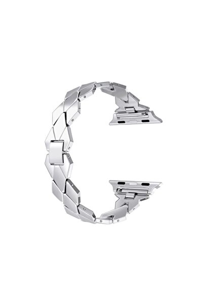 REDz Accessories Μεταλλικό λουράκι για Apple Watch, Πολυτελές μοντέλο ρόμβου, Ανοξείδωτο ατσάλι, Ασημί - 44/45/46/49 mm