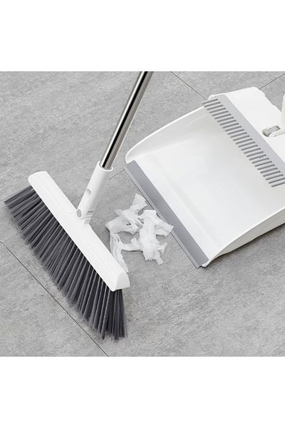 Viyogo Folding broom and dustpan set, stainless steel handle, 7.5 cm soft bristles, white