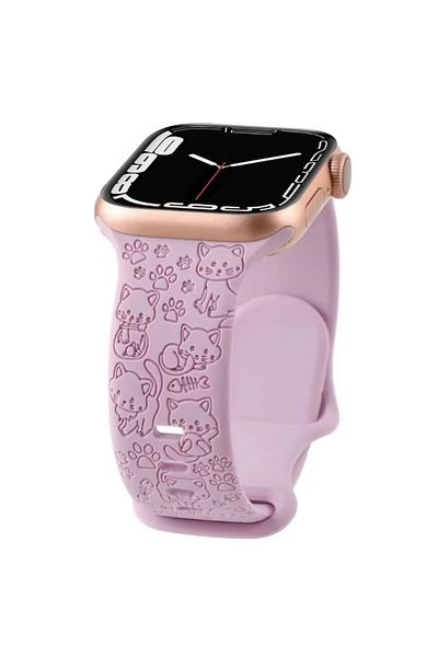 REDz Accessories Cat Engraved Strap, Sport, Compatible With Apple Watch, Adjustable, Silicone, Lilac - 38/40/41 Mm
