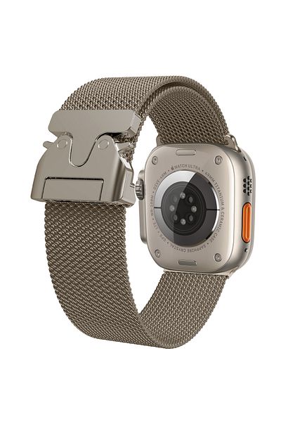 REDz Accessories Curea Milanese Mesh, pentru Apple Watch, plasă metalică, cataramă reglabilă, titan - 44/45/46/49 mm