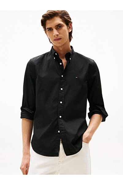 Tommy Hilfiger Core Flex Poplın Solıd Rf Shırt Erkek Siyah Gömlek Mw0mw39988bds