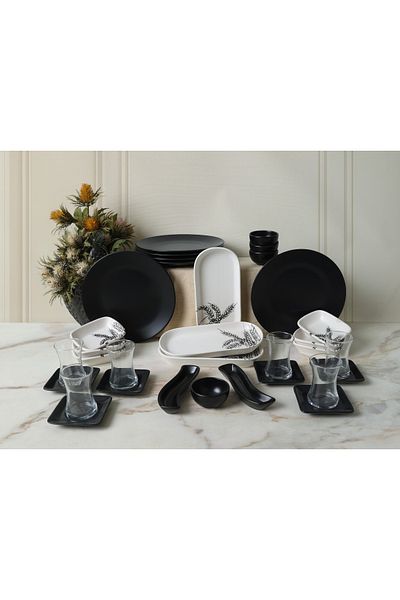 Keramika Team Breakfast Mat Black White Spike 33 Pieces for 6 People