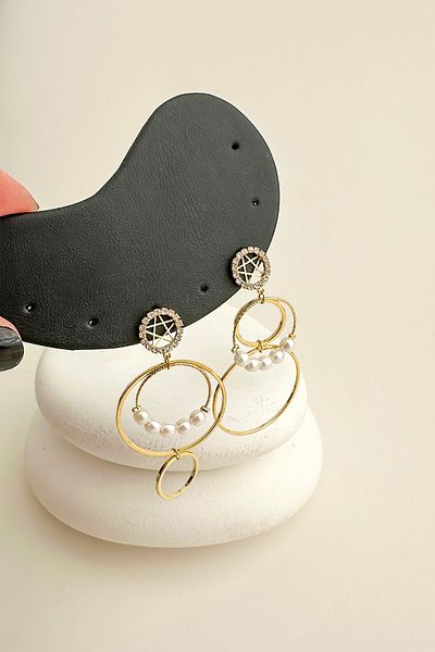 Modex Gold Color Pearl Circle Earrings (5cm)