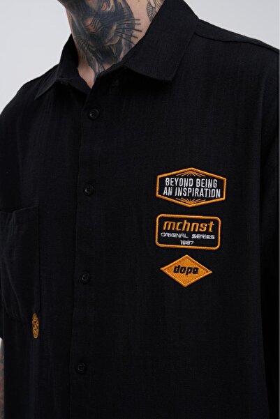 Machinist Ανδρικό Basic Κεντημένο Oversize Μαύρο Πουκάμισο