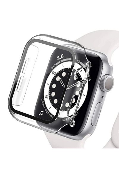 REDz Accessories Apple Watch Case 4/5/6/7/8, Glass Cover, Full Protection, Transparent - Apple Watch 7/8 41mm