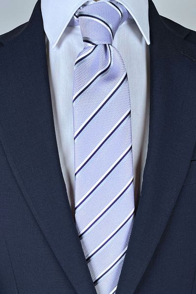1001 Kravat Thin Gray Striped Lilac Colored 8 cm Wide Classic Tie