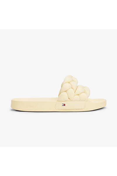 Tommy Hilfiger Tommy Jeans Logolu Kalın Örgülü Çift Bantlı Kadın Bej Terlik