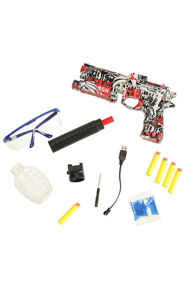 zola Toy gun with silencer, 550 gel balls 7-8 mm, foam, burst, USB, goggles, red/white