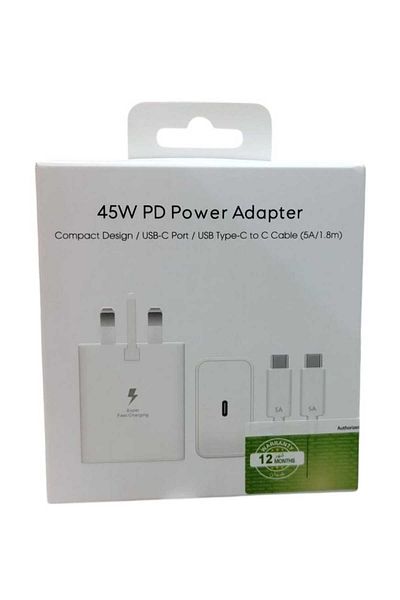 Generic 45W Fast Charging Wall Charger with 5A Type-C Cable, 1.8m, White