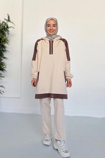 Ka Hijab Hood Detail Two Thread Set - Beige