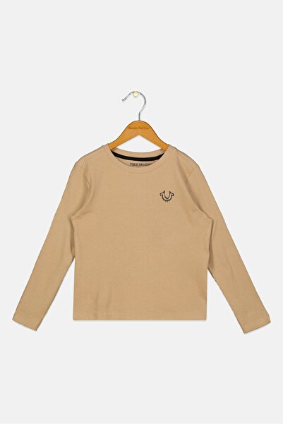 True Religion Kids Boy Crew Neck Long Sleeves Graphic Print T-Shirt, Tan