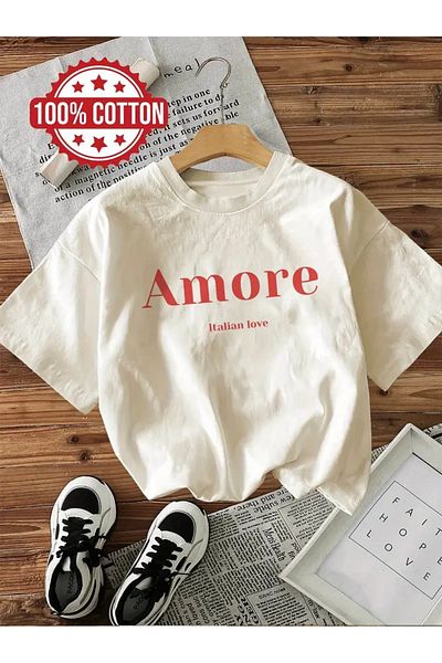 AEMİ Tricou oversize unisex Amore imprimat 100% bumbac