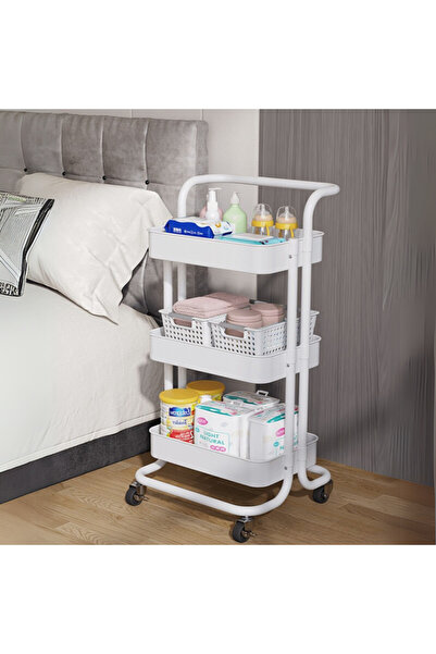 Viyogo Portable shelf with 3 storage levels, metal, 42 (L) x 37 (w) x 85 (H) cm, white