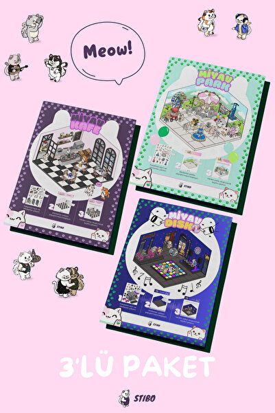 Stibo Miyav Park - Miyav Kafe - Miyav Disko | 3'lü Paket Sticker Puzzle