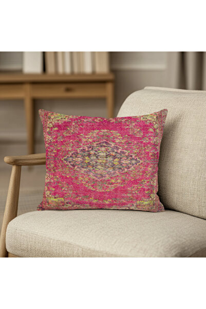 TURKISHRUG KINGDOM غطاء وسادة مربع ملون ونابض بالحياة مطبوع رقميًا