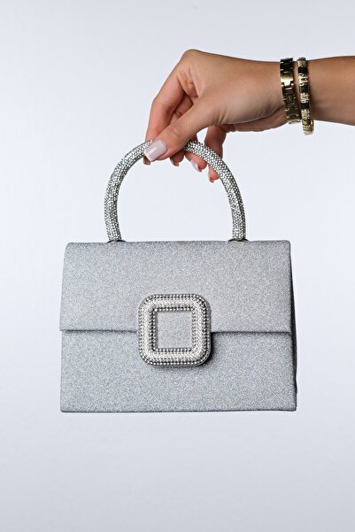 LuviShoes Geantă de mână pentru femei VALERIA Silver Glitter Stone