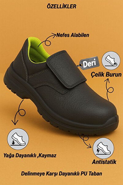 Badem10 İş Ayakkabısı S3 Koruma Sınıfı Cırtlı Deri Çelik Burunlu Kaymaz Tabanlı Güvenlik Kaynak Ayakkabıları