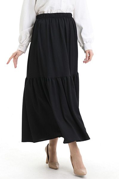 Bestenur Elastic Waist Wrap Skirt 1493 - Black