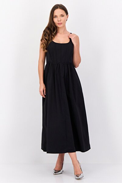 Esprit فستان ميدي سادة للنساء، أسود