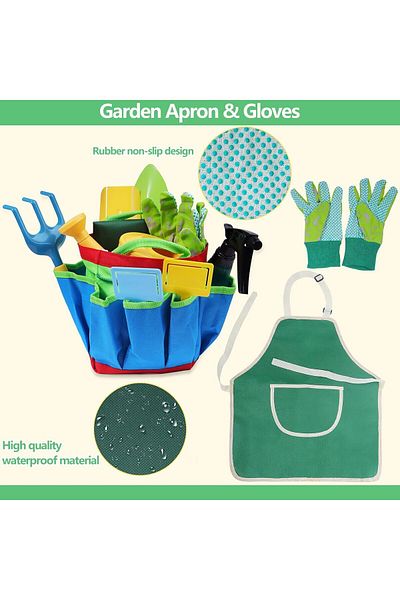 Yelajoy 11-piece gardening toy set for kids, safe and durable, BPA-free, with a carrying bag, for ages 3+