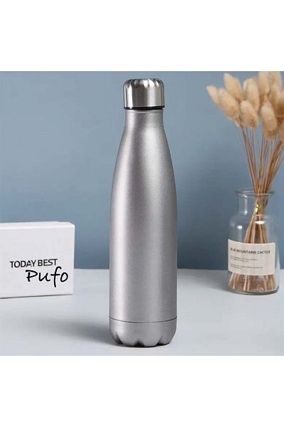 PUFO Termos metalic strălucitor pentru băuturi, izotermic, 500 ml, gri