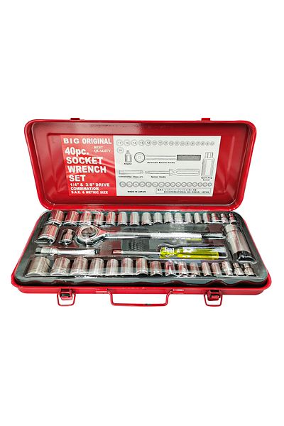 BIG Original 40-Piece Socket Wrench Set - 1/4" & 3/8" Drive, SAE & Metric, Durable Metal Case