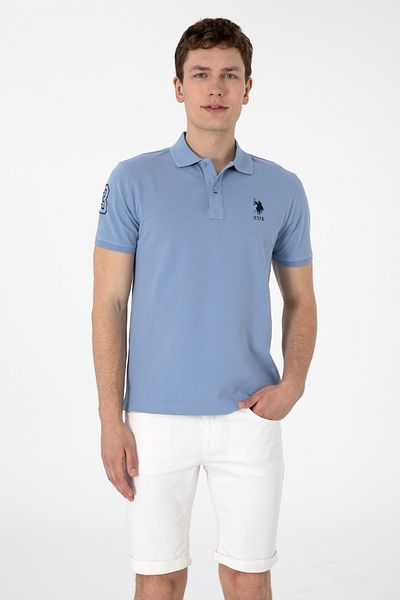 U.S. Polo Assn. Ανδρικό μπλουζάκι με λεπτή εφαρμογή Polo Neck Blue Basic 50305929-VR036