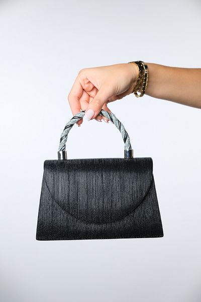 LuviShoes Geanta pentru rochie de seara pentru dama cu dungi negre SANDRA