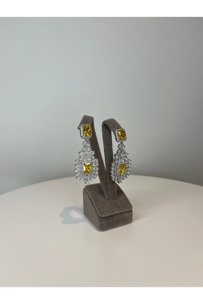 VİYA Alice Sarı Zirkon Taşlı Küpe