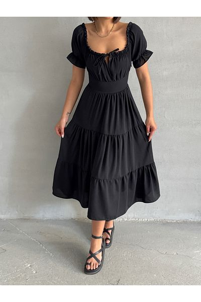 BEJNA Women's Gathered Collar Stretch Dress