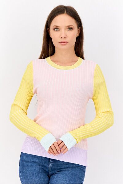 Esprit Women Ribbed Collar Knitted Sweater, Multicolour