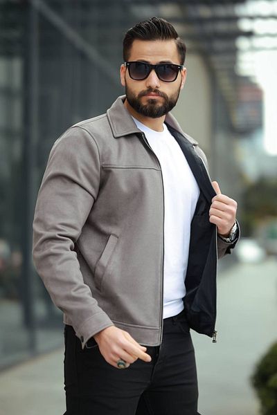 Moderk Seasonal Suede Nubuck Zippered Relaxed Fit Men's Jacket