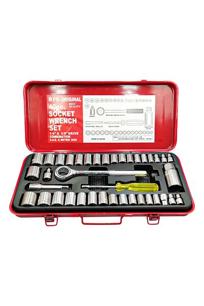 BIG Original 40-Piece Socket Wrench Set - 1/4" & 3/8" Drive, SAE & Metric, Durable Metal Case