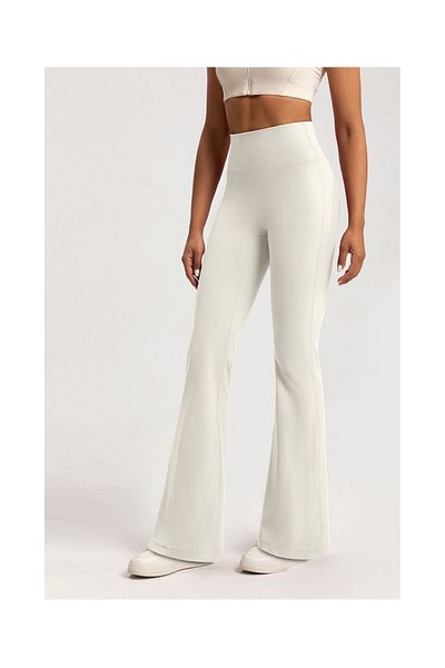 Le'sluette shadow of style Modal Flared Leg High Waist Leggings Ecru