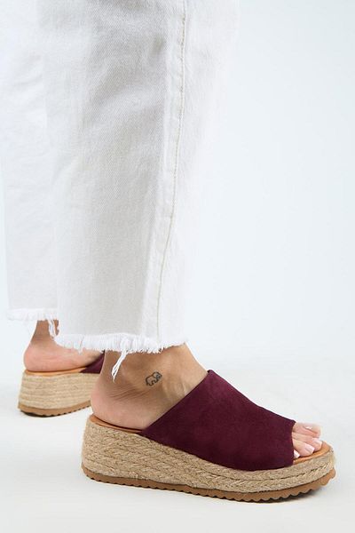 Manijero Papuci de damă Francis din piele naturală, uni, cu o singură curea, espadrille, roșii Claret